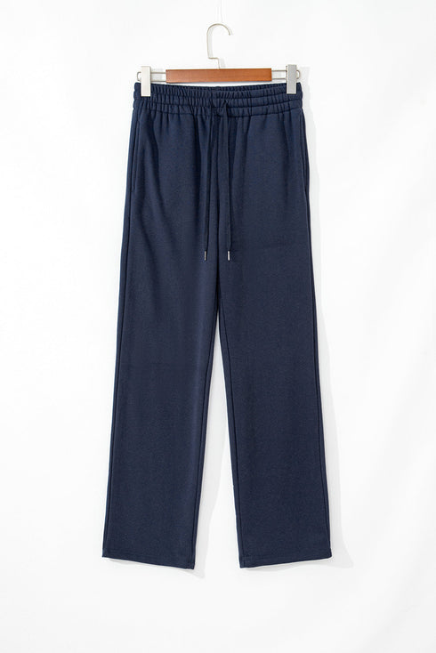 Solid Color Fleece Lined Drawstring Waist Casual Pants